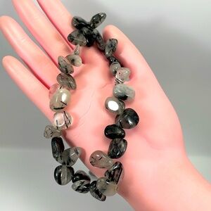 Stunning Unsigned Tourmaline Black White Stone Beaded Statement Necklace